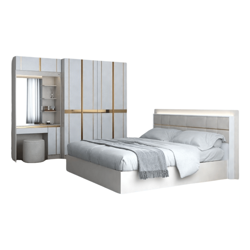 ชุดห้องนอน + ที่นอน PVC 6 ฟุต WISDOM DESIGN FURNITURE รุ่น RACHEL80/80 สีขาว/ครีม